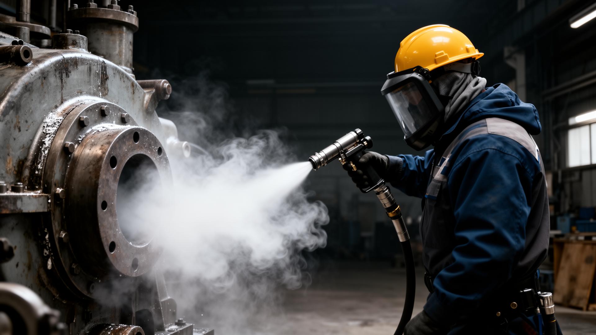 Industrial dry ice blasting in action